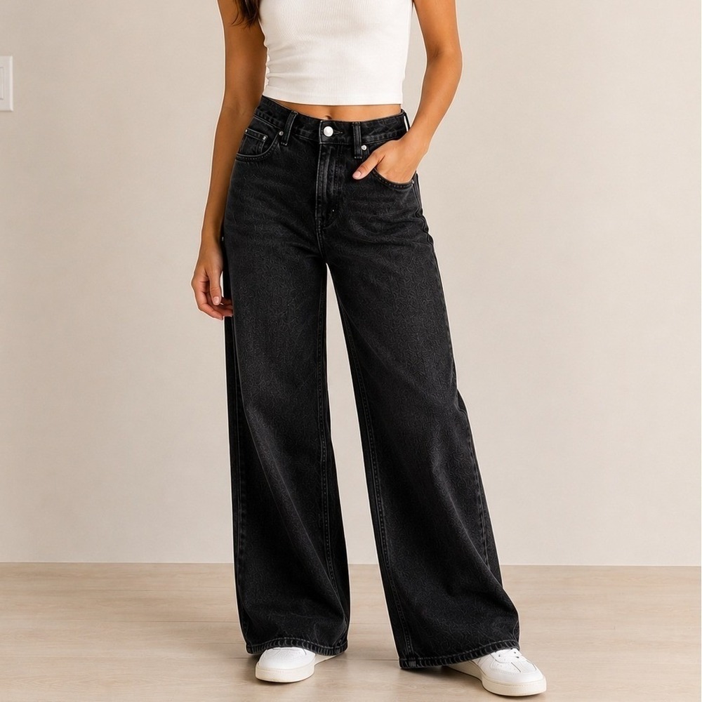 Quince Bella Stretch Wide Leg Jeans Denim Date Trip Charcoal Black 28 Reg NWOT
